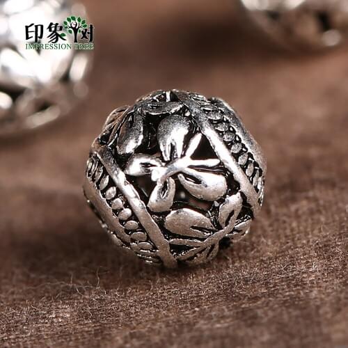 10pcs 8mm Burnished Silver Butterfly Round Hollow Alloy Beads Handmade Bracelet Necklace Components DIY Jewelry Makings 700
