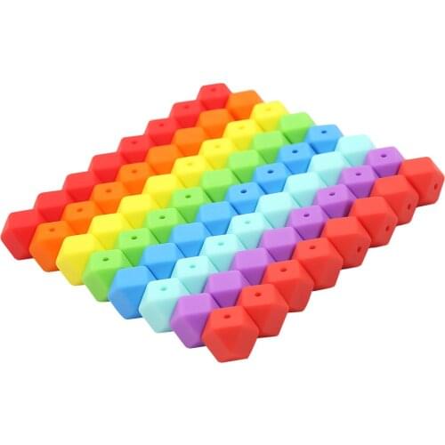 Cute-Idea 10pcs 14mm silicone hexagon beads necklace bracelet chain DIY eco-friendly teething BPA free baby product teether toy