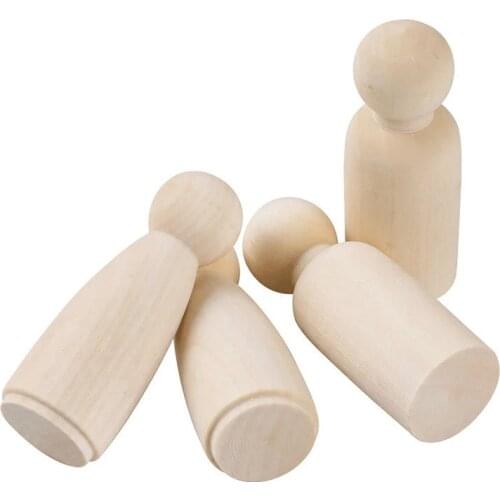 100pc Wooden Doll Peg Baby Teether DIY Color Painting Peg Dolls Unfinished Wood Blank Male & Female Doll Bodies Decoration Toys