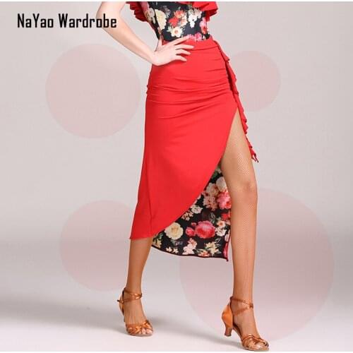 2021 New 1849 Latin Dance Skirt Women Inner Floral One Side Lotus Design Latin Dance Skirt for Modern dance Performamnce