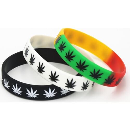 3PC leaves Jamaica weed Rasta Reggae Silicone Bracelet&Bangles Black White Color Rubber wristband Fashion jewelry Gifts SH125
