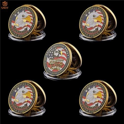 5PCcs USA Collectible Gold Coin US Military Navy USAF USMC Army Coast Guard Challenge Free Eagle Metal Token Coin