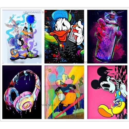5d Diy Diamond Painting Disney Mickey Donald Duck Graffiti Art Diamond Mosaic Embroidery Cross Stitch Kits Art Home Decor Gift