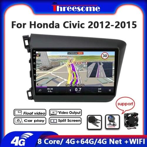 Android 10.0 8 Core Multimedia Car Radio Video Player For Honda Civic 2012-2015 4G+64G RDS DSP+48EQ GPS Navigation 4G Net WIFI