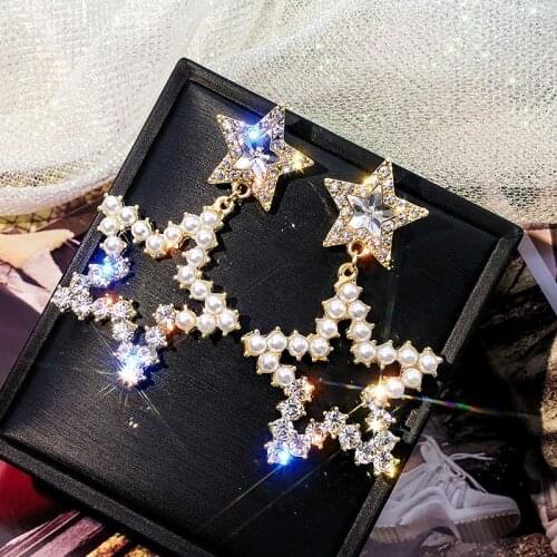 Shiny Side Fashion Brand Jewelry two size Exaggerated Pentagram rhinestone Stud Earrings for Women pearl Earrings