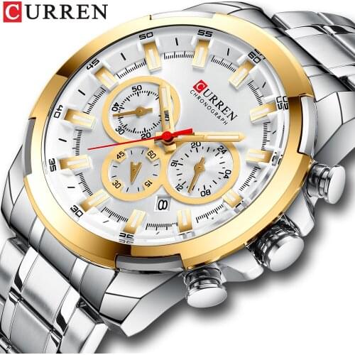 CURREN Fashion Mens Watches Top Brand Luxury Stainless Steel Waterproof Sports Chronograph Quartz Watch Men Relogio Masculino