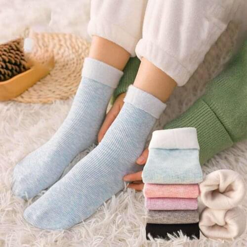 Socks Winter Warm Women Colored Cotton Plus Velvet Thickening Socks Breathable And Sweat-absorbing Fashion Mid Sock