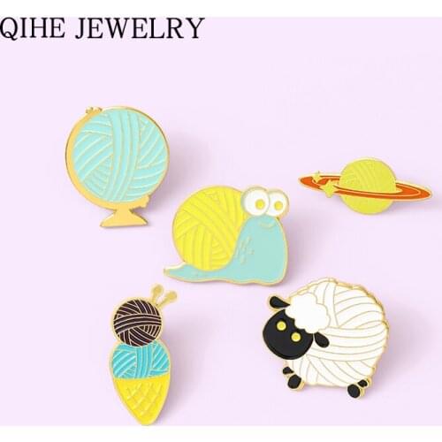 Ball of Yarn Animal Enamel Pins Sheep Snail Ice Cream Brooches for Women Fashion Lapel Pin Cartoon Badge Bag Jewelry Wholesale