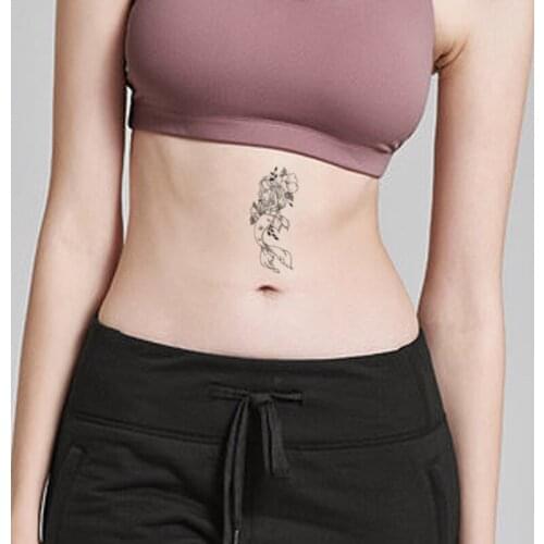 Sketch Blossom Mermaids Waterproof Temporary Tattoo Sticker Black Leaves Tattoos Body Art Arm Chest Belly Girl Women Fake Tatoo