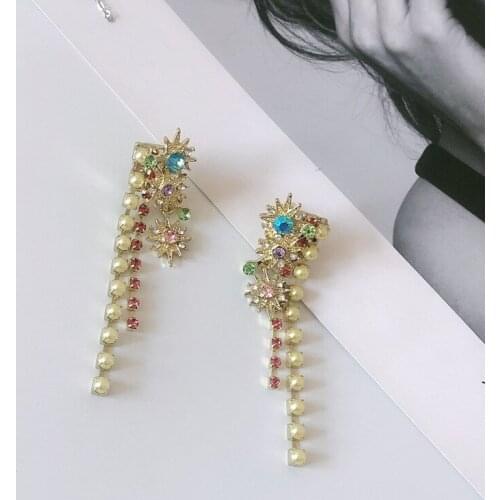 European And American Fashion Vintage Palace Yellow Acrylic Earrings Round Beads Tassels Exotic Ethnic Ear Jewelry Women