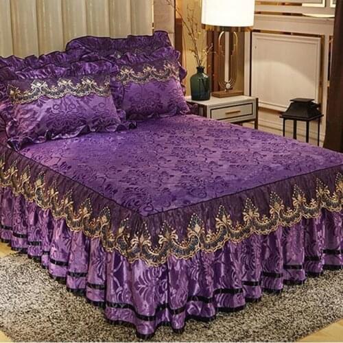 European Style Skirted Bed Sheet 3pcs Bedspreads Velvet Lace Edging Bed Mattress Cover Warm Free Shipping Quality Bed Cover