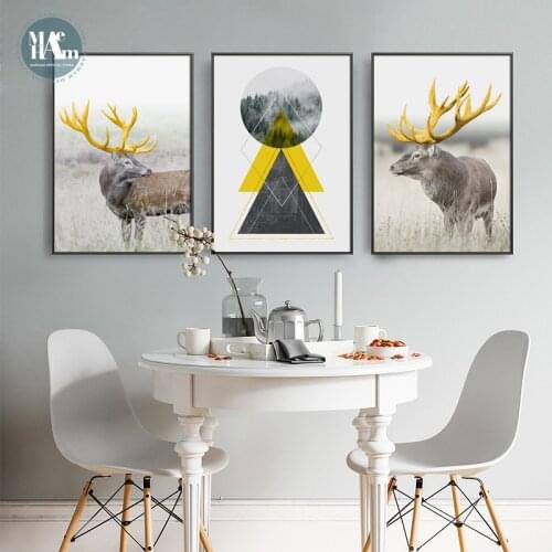 Nordic Style Geometric Golden Abstract Deer Wall Art Print Picture Canvas Painting Poster for Living Room home decor