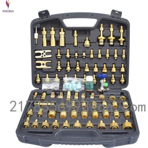 Car Detection Tool adaptere Set for European American Asia Car 77pcs /Set Auto Air Conditioning Leak Test Kit Car Repair Tool