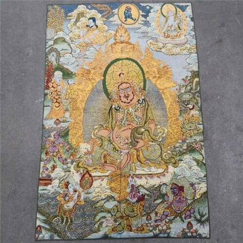 China old Tibet silk Thangka like hanging painting fengshui Tibetan God of fortune Buddha statue