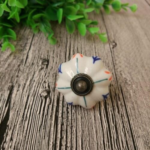 Kids Room Red Flower Porcelain Cabinet Drawer Closet Door Knobs and Handle Ceramics Cupboard Pull Handles Furniture Hardware