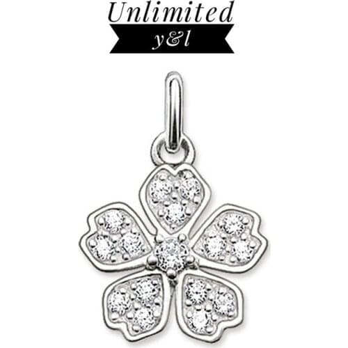 Cherry Blossom Flower Pendants Fashion DIY Jewelry Thomas Style White CZ Silver Necklace Accessories for Women Gifts