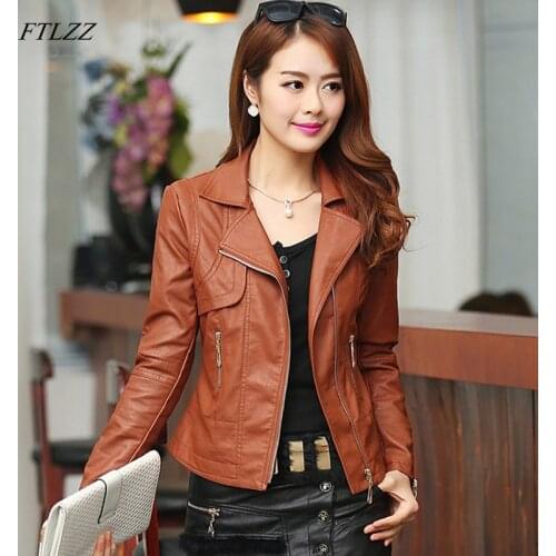FTLZZ Plus Size 4XL Pu Leather Jacket Autumn Women Slim Motor Outwear Coat Zippers Roupas De Couro Female Elegant Punk Coat