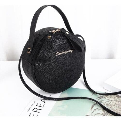Small Round Bag Portable 2021 New Women Casual Pattern Solid Color Handbag Zipper PU Female Bag Shoulder Bag
