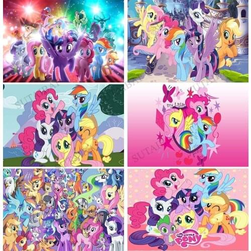 Cartoon Photography Backdrop Little Pony Girls Kids Birthday Party Baby Decoration Photographic Background Photo Studio Props