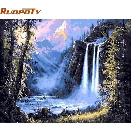 RUOPOTY Frame Waterfull Fairyland Landscape DIY Painting By Numbers Modern Wall Art Canvas Painting For Home Decor 40x50cm