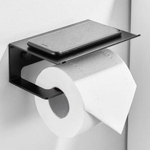 Wall Mounted Black Bathroom Paper Holder Tissue Paper Holder Roll Holder With Mobile Phone Storage Shelf Bathroom Accessories