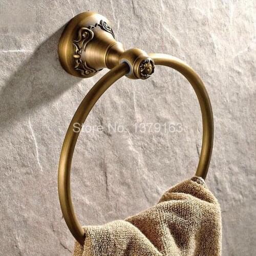 NEW Bathroom Accessory Wall Mounted Antique Bronze Brass Geometric Pattern Towel Ring Towel Rack Holder aba428