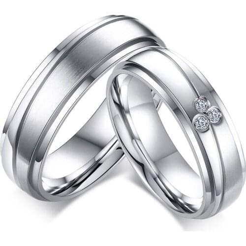 New Class Elegant Couple Rings For Women Men Stainless Steel Wedding Bands AAA CZ Stones Trendy Anel Alliance Gift