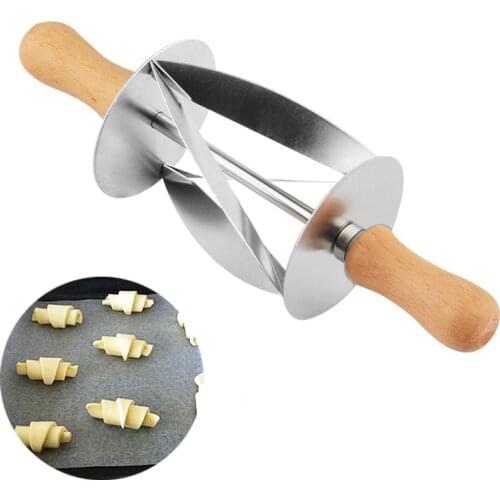 Stainless Steel Croissant Bread Dough Cutter Roller Wheel Dough Pastry Knife Wooden Handle Kitchen Baking Knife