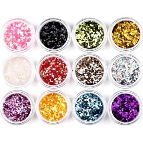 Q1QD 12 Colors Holographic Nail Art Sequins Flake Powder Colorful Shinning Paillette Pigment Makeup Supplies Manicure Decor