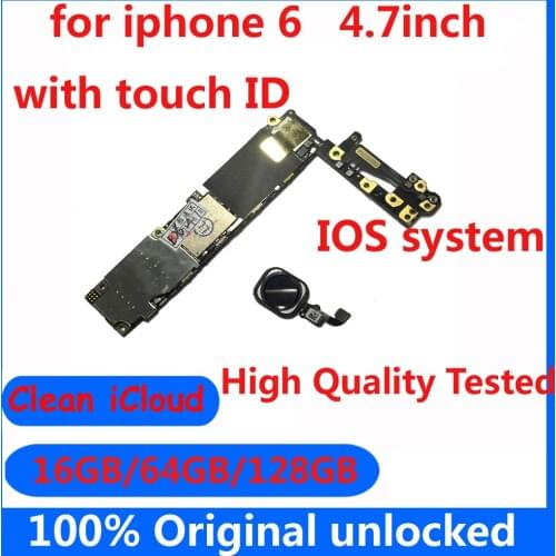 With / without Touch ID Original motherboard for iphone 6 16gb 64gb 128gb factotry unlocked IOS system logic board mainboard