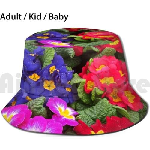 A Colorful Springtime Medley Of Primulas Sun Hat 1790 Bucket Hat Primula Primrose Springtime Spring