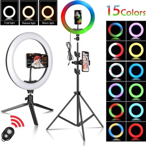 RGB 12 Inch Selfie Ring Light LED Ring Lamp 15 Colors 3 Model With Tripod Stand USB Plug For YouTube Live Makeup Photography