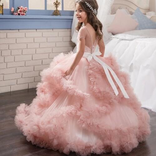 Luxury Princess Girl Lace Wedding Dress Lace Long Kids Girl Dresse For Girl Piano Performance Birthday Party Flower Girl Dress