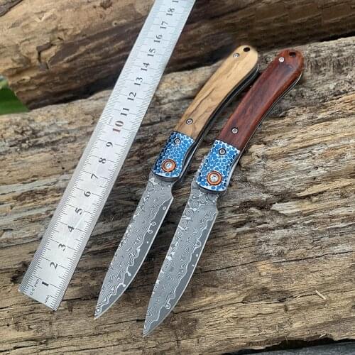 SAMSEND Damascus Folding Knife Hand Crafted Exquisite Handle Laser Steel Head Outdoor Camping Self-defense EDC Tool