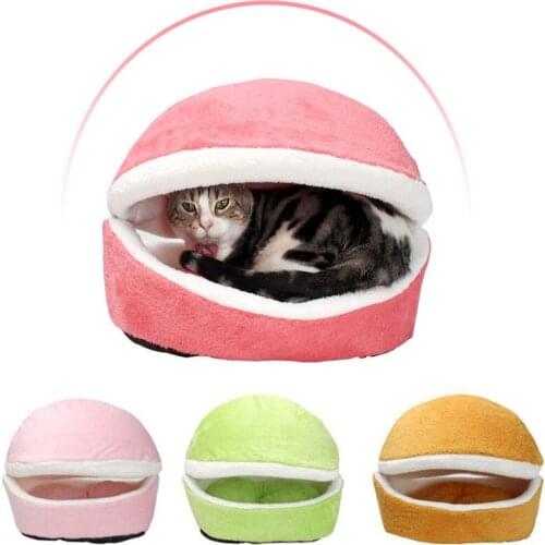 Removable Hamburger Shape Cat Beds Soft Kitten House Detachable Windproof Pet Nest Shell Cat Bed Hiding Burger Bun Pet Cat Bed