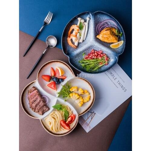 Japanese-style Dinner Plate Ceramic Compartment Plate Household Dividing Tableware Creative Three-grid Dish Fat-reduced Plate