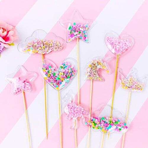 Mermaid Theme Transparent Sequin Cake Topper Baby Shower Birthday DIY Cake Top Flags Decoration Cupcake Topper Party Supplies
