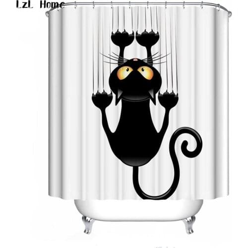 Cat Printed 3D Shower Curtains Bath Products Bathroom Decor with Hooks Waterproof Polyester Fabric Bath Curtains Random pattern