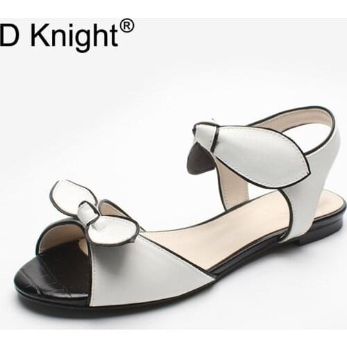 Sweet Bow Ankle Strap Women Flat Sandal Shoes 2020 Summer New College Open Toe Flat Heel Open Toe Sandals Women Plus Size 34-41