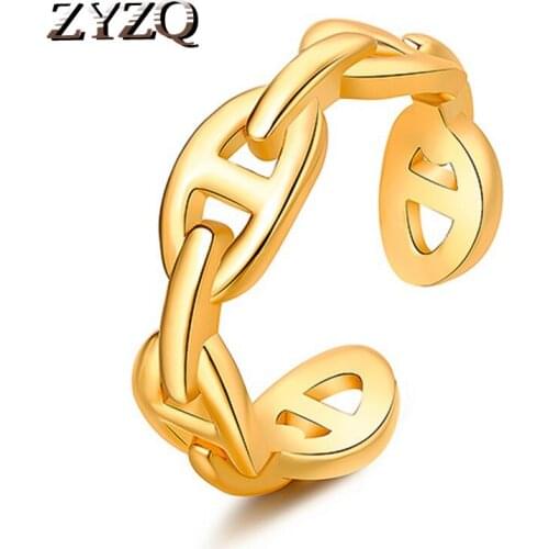 ZYZQ Simple Design Alloy Chain Rings for Women Female Trendy Stylish Adjustable Ring With Lock Opening Wholesale Lots Bulk