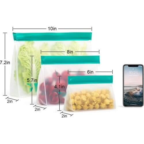 100pcs/lot Reusable Food Storage Bag Stand up Ziplock Leakproof Food Bag for Snack/ Fruit Food Zipper Fresh Container Bags