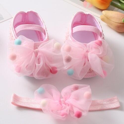 2pcs/set New Baby Shoes + Hair Band Suit Baby Prewalker Cute Girls Lovely Bowknot Princess Shoes 0-12 Month Baby Shoes