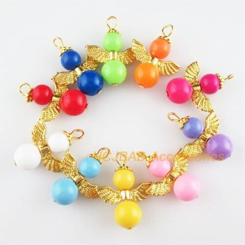 20 New Angel Charms Gold Color Mixed Solid Color Acrylic Ball Pendants 21.5x28mm