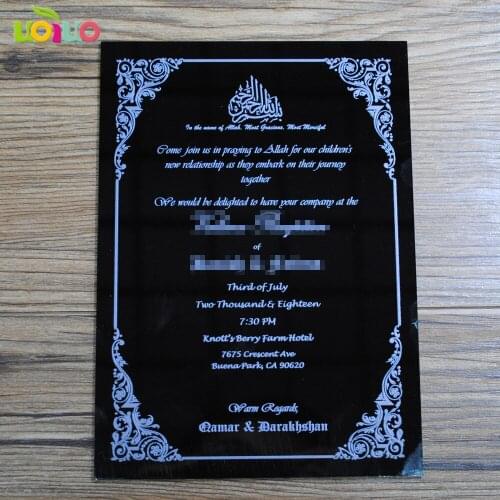 20pcs royal elegant black invitation cards with white words printing laser cut personalize invitations design