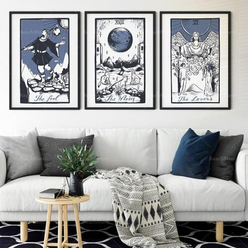 3 works of wall art | Tarot wall art | Tarot Print | Aesthetic bedroom decor | Tarot art | Tarot card print