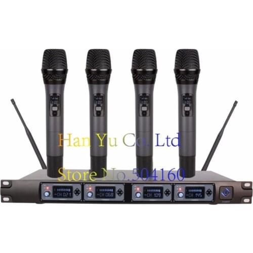 4 Channel Wireless Microphones System UHF Karaoke System Cordless four handheld Mic bodypack Home party