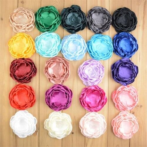 50pcs/lot 4" Handmade Large 7 Layers Burned Satin Flowers DIY Bridal Bouquet girls Hair Accessories 22 Color U Pick MH89