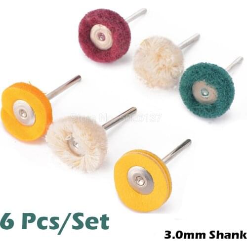 6 Pcs 3MM Shank Brush Scourer Abrasive Wheel Nylon Fiber Sanding Head Polishing Pad Grinding Wool Rotary Felt Tools