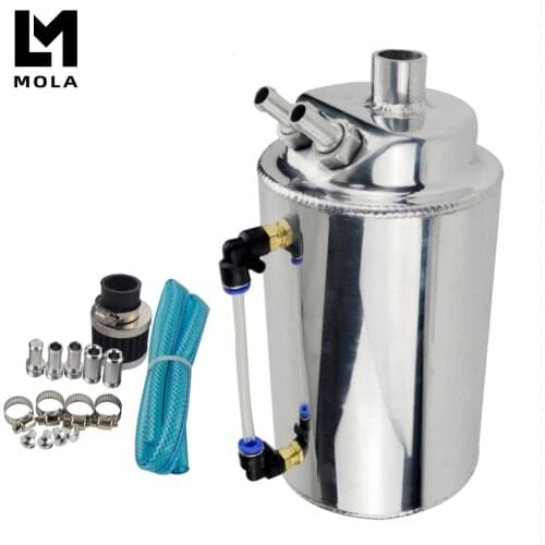 2L 2 Litre Aluminum Polished Round Oil Catch Can Tank With Breather Filter TK01
