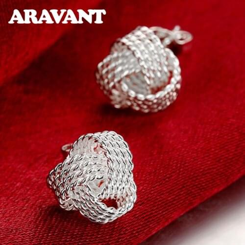 Aravant 925 Silver Jewelry Fashion Woven Net Stud Earring For Women Silver Earrings Jewelry Gift